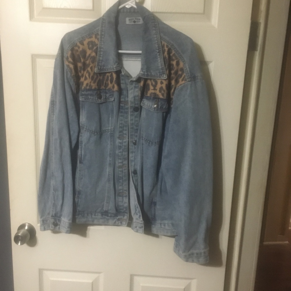 Crazy Train Light Blue Denim Jacket with Leopard Yoke